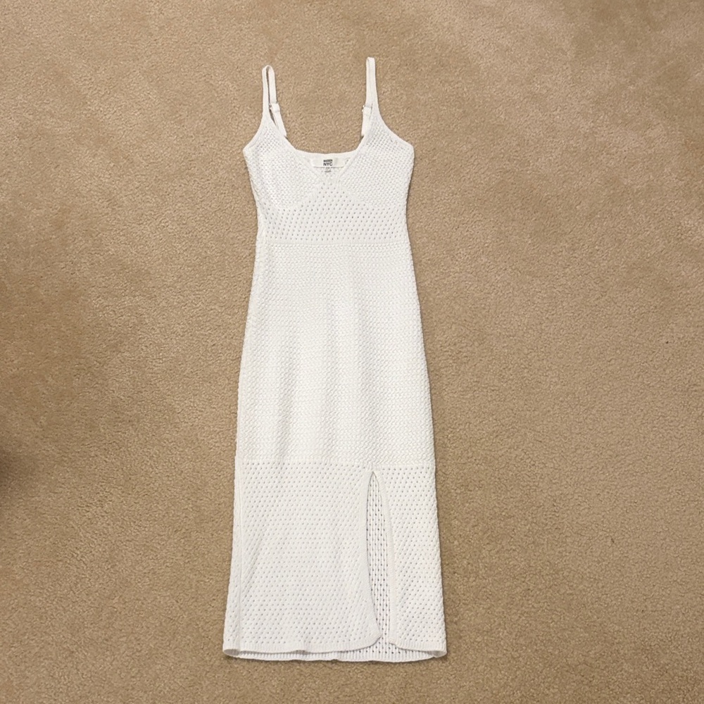 White Knit Dress with Front Slit